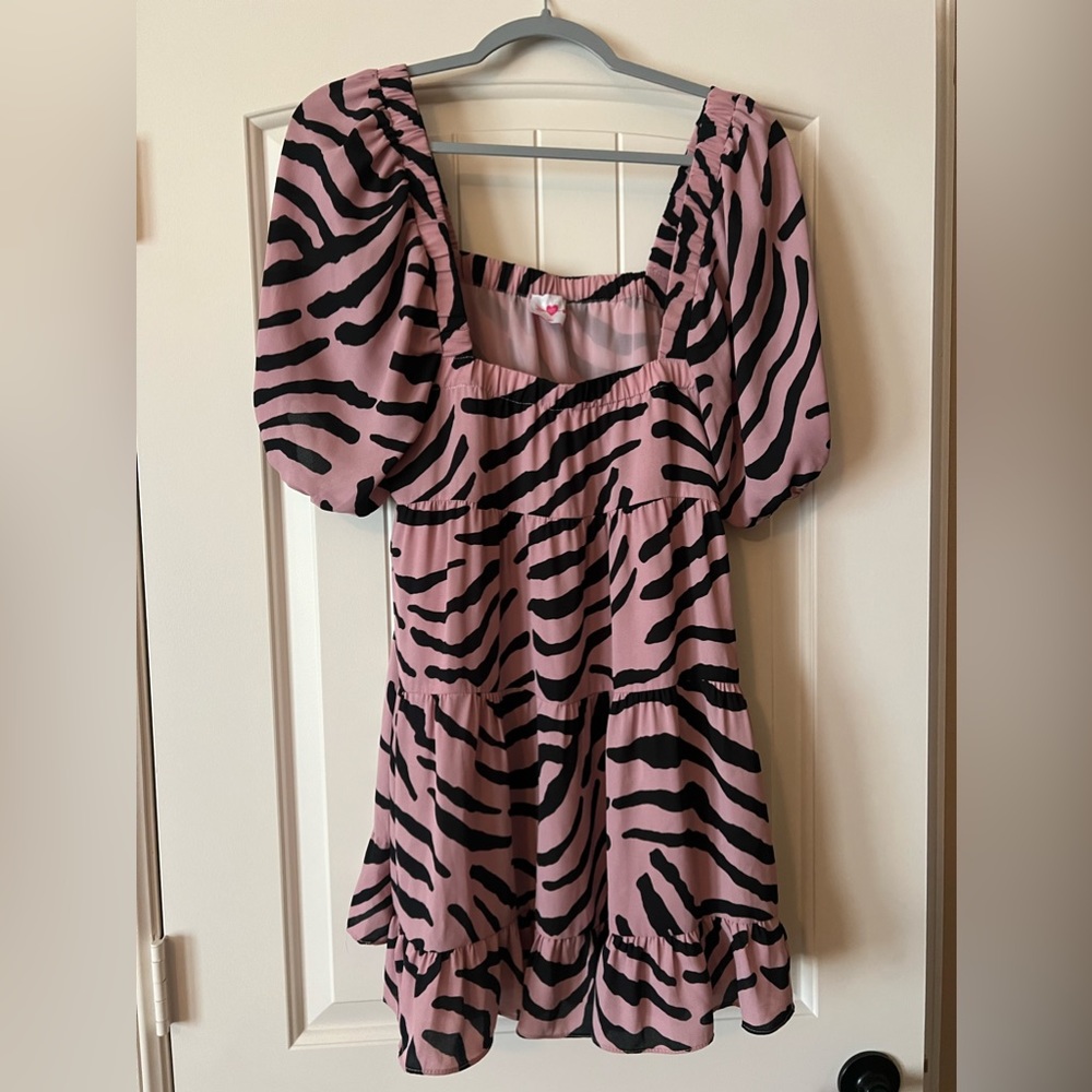 Pink and black zebra print dress